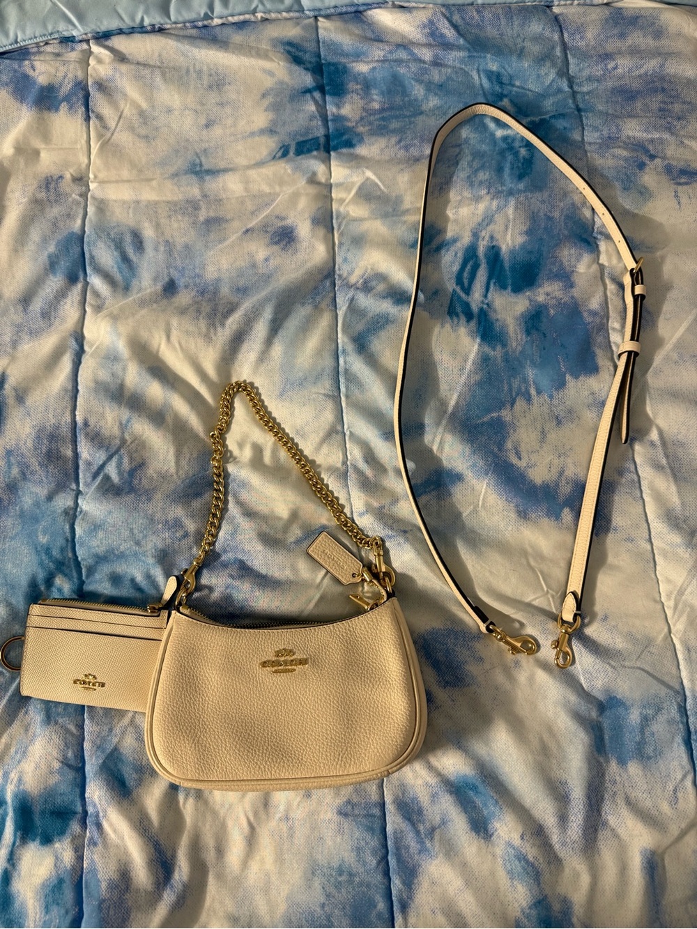 Coach Pebbled Leather Small Shoulder Bag in Chalk with Detachable Strap